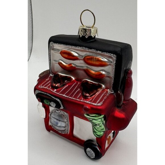 Glass Blown BBQ Grill Christmas Tree Ornament Summer Time Winter Fun - Picture 1 of 6